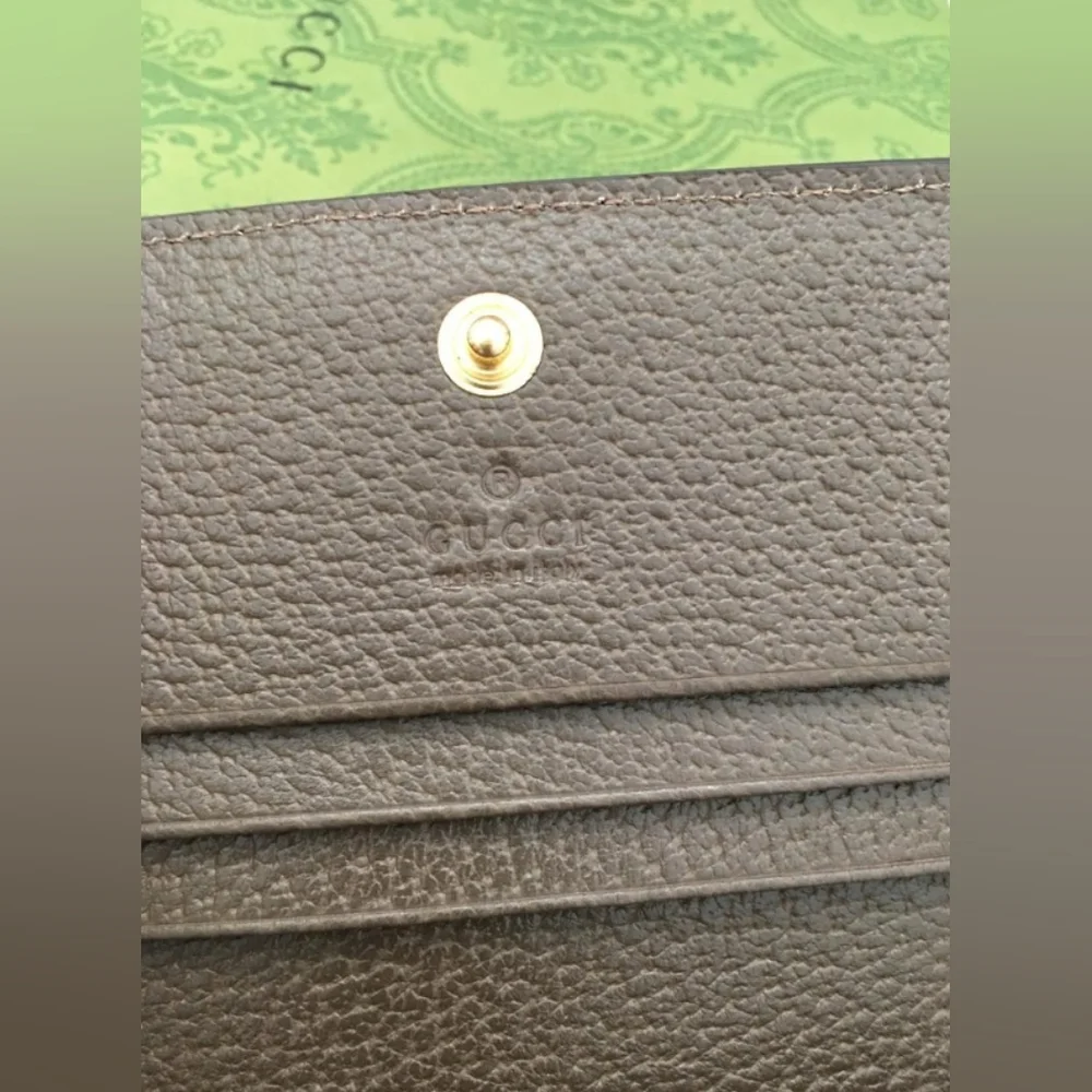 Gucci GG Supreme Bi-fold Card Wallet with Web Stripe - Brown/Beige/Green/Red